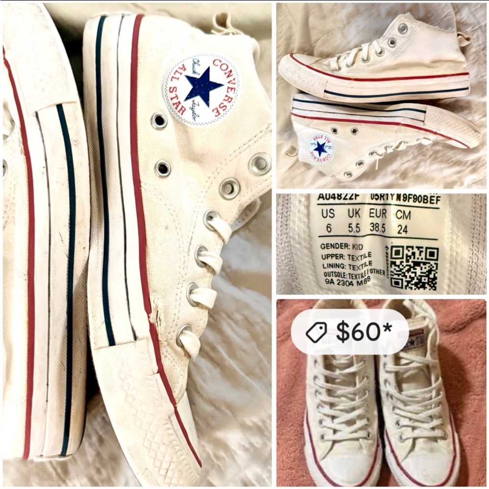 Converse white all star chuck taylor high top size 6 kids basketball shoes